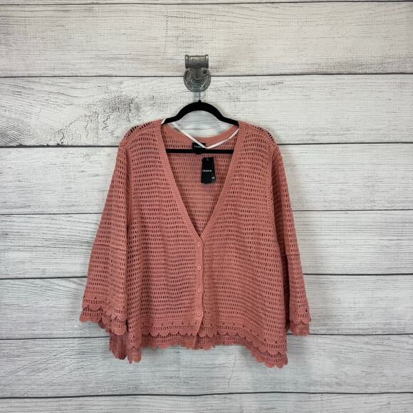 Torrid Plus Size Rose Pink Crochet V-Neck Summer Knit Button Cardigan Size 4X - Picture 1 of 8
